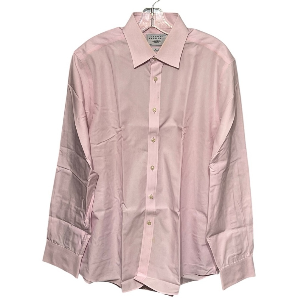 Charles Tyrwhitt Non-Iron Slim-Fit Shirt Pink Long Sleeve Button Up Men 16.5/35”